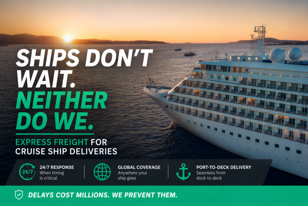 Cruise Ship At Sea During Sunset With Express Freight Delivery Services